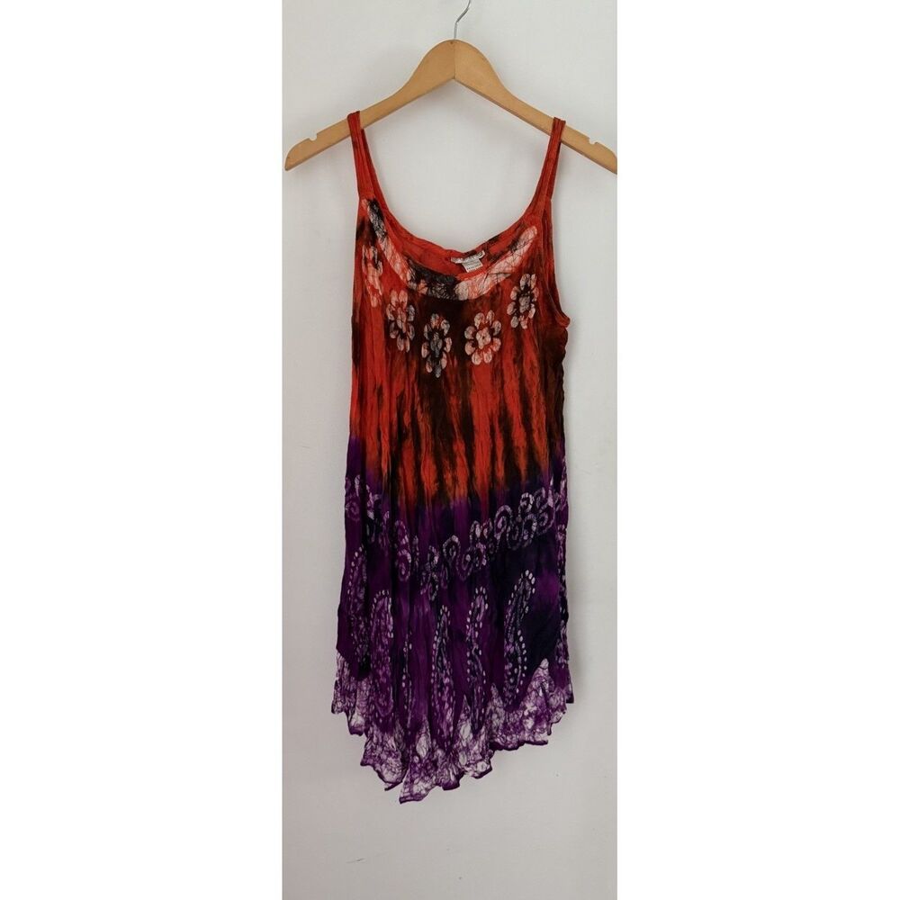 Cute options Boho Floral Tie-Dye Slip Dress Top Red & Purple free size